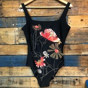 Gottex sz 12 one piece floral built in bra multicolor women’s